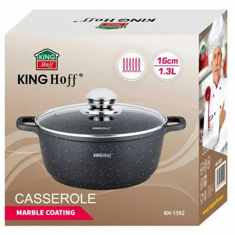 King Hoff Puodas Puodas su marmurine danga, 16 cm skersmens, 1,3 l, juodas, „Kinghoff“