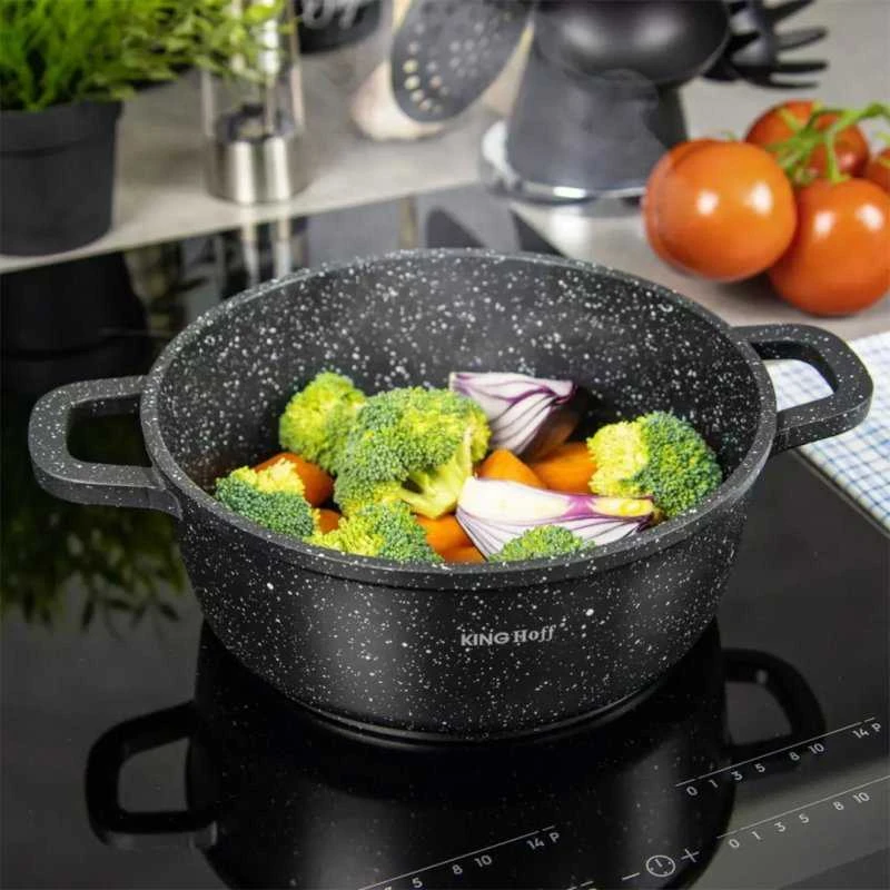 King Hoff Puodas Puodas su marmurine danga, 20 cm skersmens, 2,3 l, juodas, „Kinghoff“