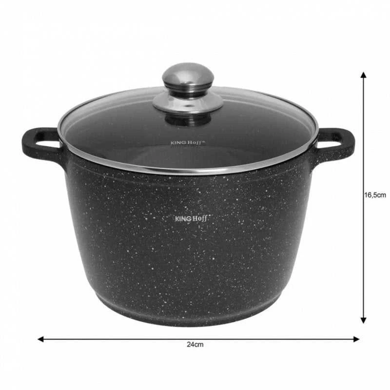 King Hoff Puodas Puodas su marmurine danga, 24 cm skersmens, 6,2 l talpos, juodas, „Kinghoff“