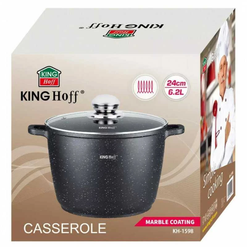 King Hoff Puodas Puodas su marmurine danga, 24 cm skersmens, 6,2 l talpos, juodas, „Kinghoff“