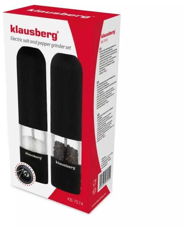 Elektrinių dviejų malūnėlių rinkinys druskai ir pipirams Klausberg KB-7574, juodi