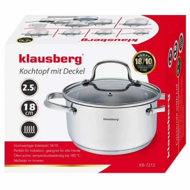 Puodas Puodas su dangčiu, plieno, 18 cm skersmens, 2,5 l, Klausberg