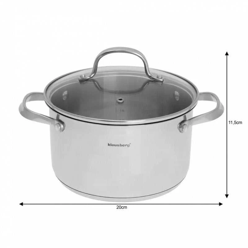 Klausberg KB-7213 3,3 l nerūdijančio plieno puodas su grūdinto stiklo dangčiu