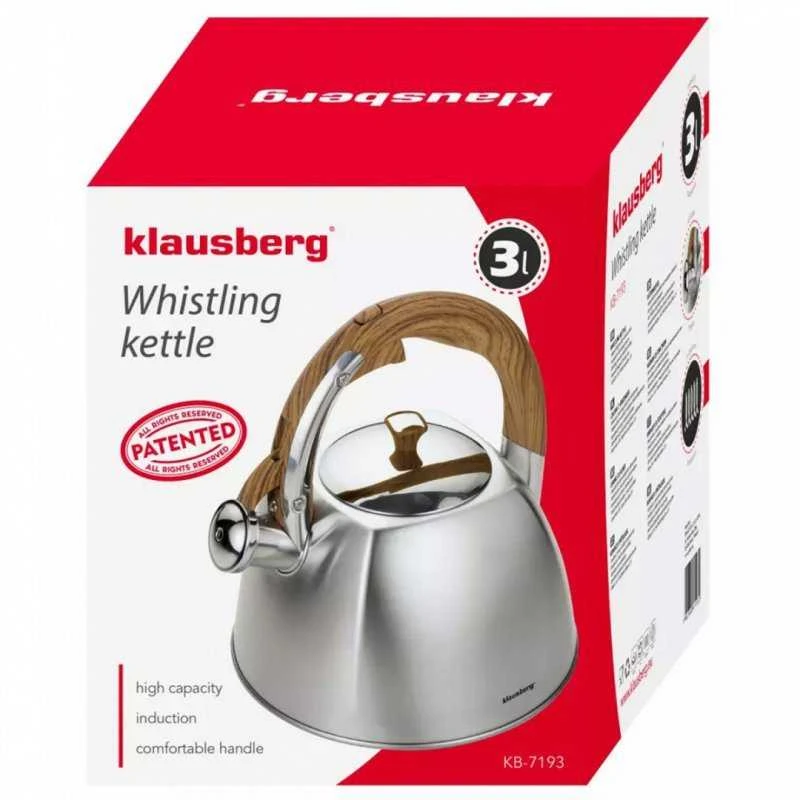 Klausberg KB-7193 3L nerūdijančio plieno švilpiantis virdulys visoms viryklėms