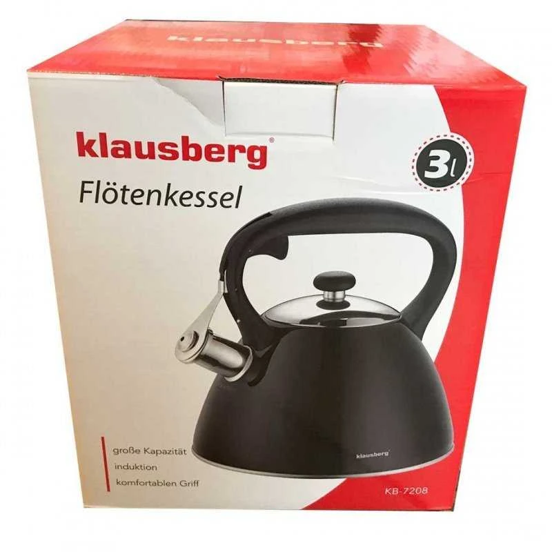 Klausberg KB-7208 3L juodas INOX nerūdijančio plieno virdulys su švilpimu