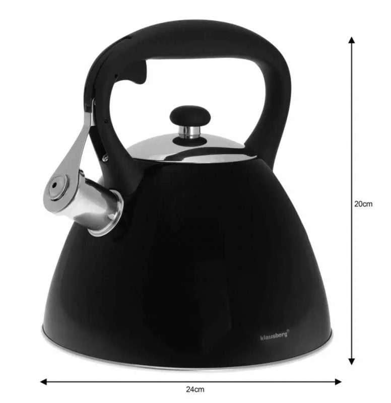 Klausberg KB-7208 3L juodas INOX nerūdijančio plieno virdulys su švilpimu