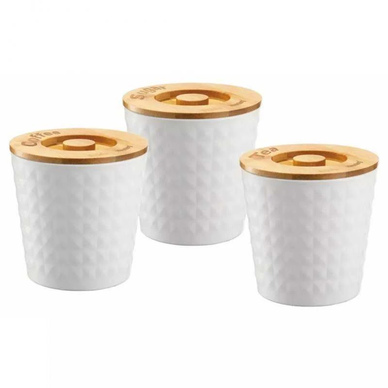 Pojemniki, Konteineriai, plieno ir bambuko, balti, 3 vnt. rinkinys Klausberg