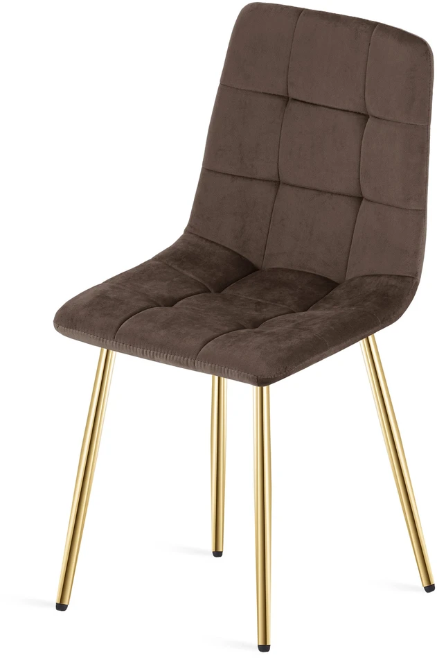 Leobert Kėdė su aksominiu apmušalu ir auksinėmis metalinėmis kojomis, tamsiai ruda, 87 × 45 × 50,5 cm, 2 vnt.
