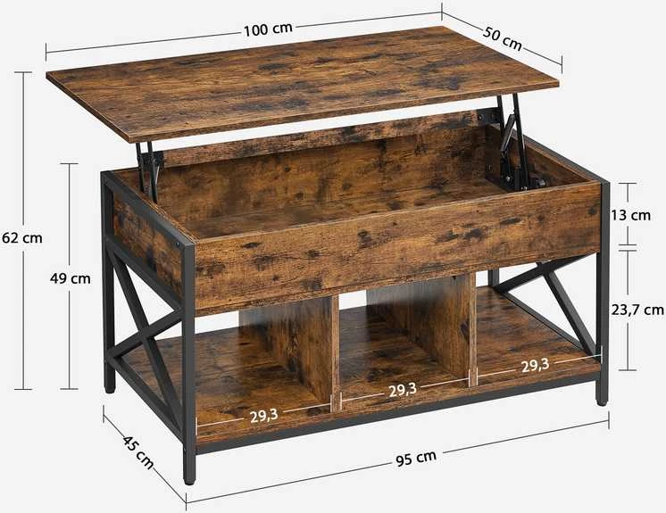 Leobert Kavos staliukas su pakeliamu stalviršiu ir daiktadėže, rudos ir juodos spalvų, 100 × 50 × 49–62 cm