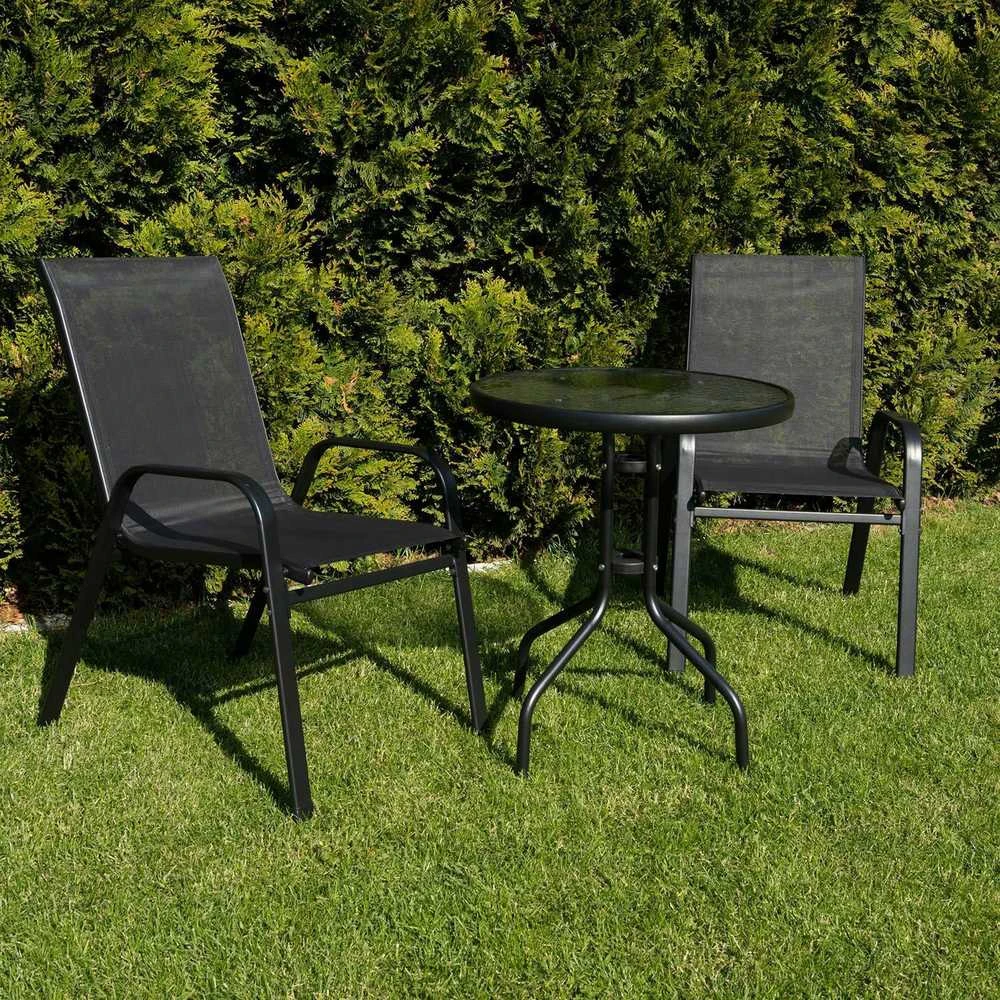 Lauko baldų komplektas Leobert SALOS apvalus stalas 60 cm + 2 SOFIA kėdės tamsiai pilkos spalvos