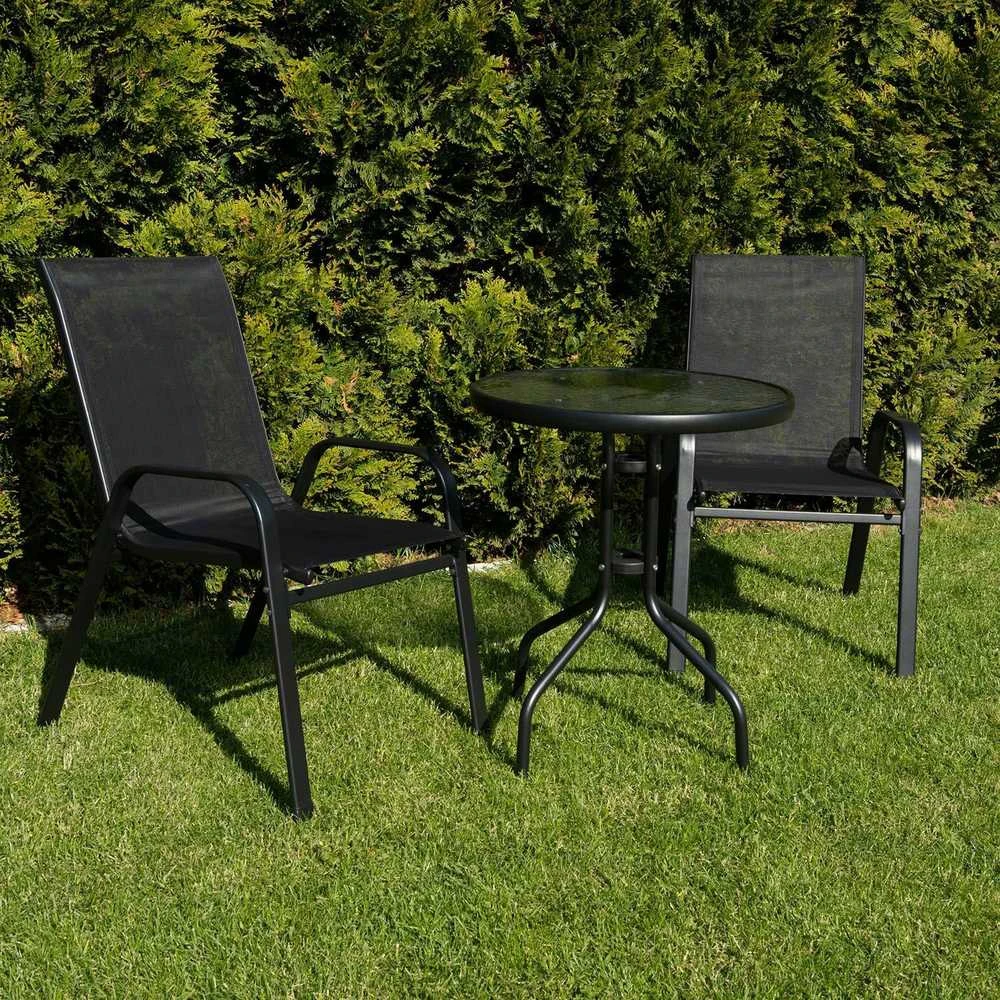 Lauko baldų komplektas Leobert SALOS apvalus stalas 60 cm + 4 SOFIA kėdės, juodos spalvos