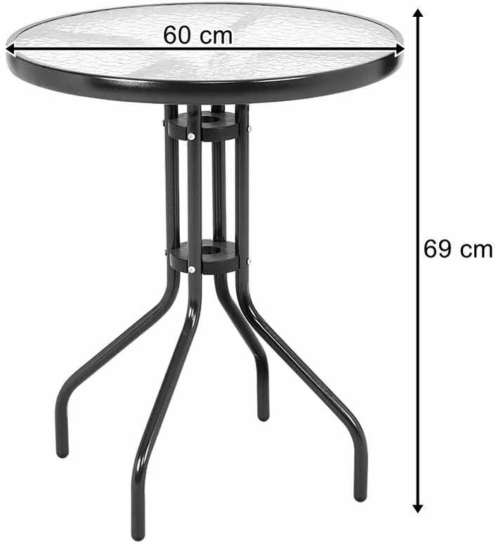 Lauko baldų komplektas Leobert SALOS apvalus stalas 60 cm + 4 SOFIA kėdės, juodos spalvos