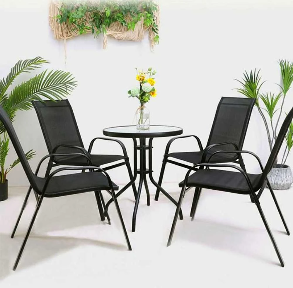 Lauko baldų komplektas Leobert SALOS apvalus stalas 60 cm + 4 SOFIA kėdės, juodos spalvos