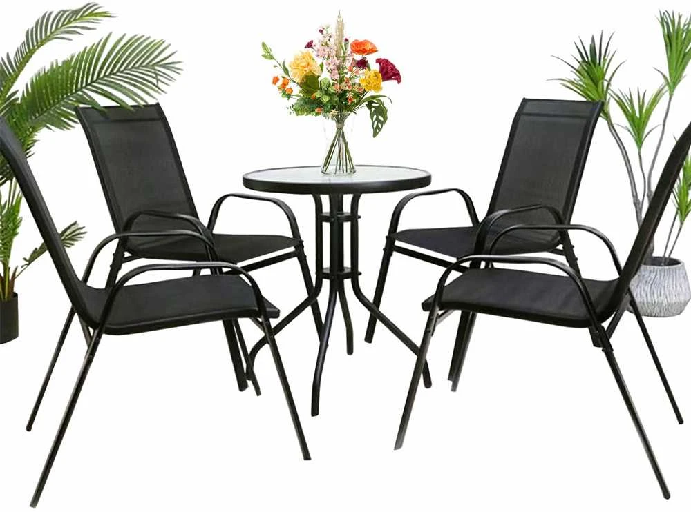 Lauko baldų komplektas Leobert SALOS apvalus stalas 60 cm + 4 SOFIA kėdės, juodos spalvos