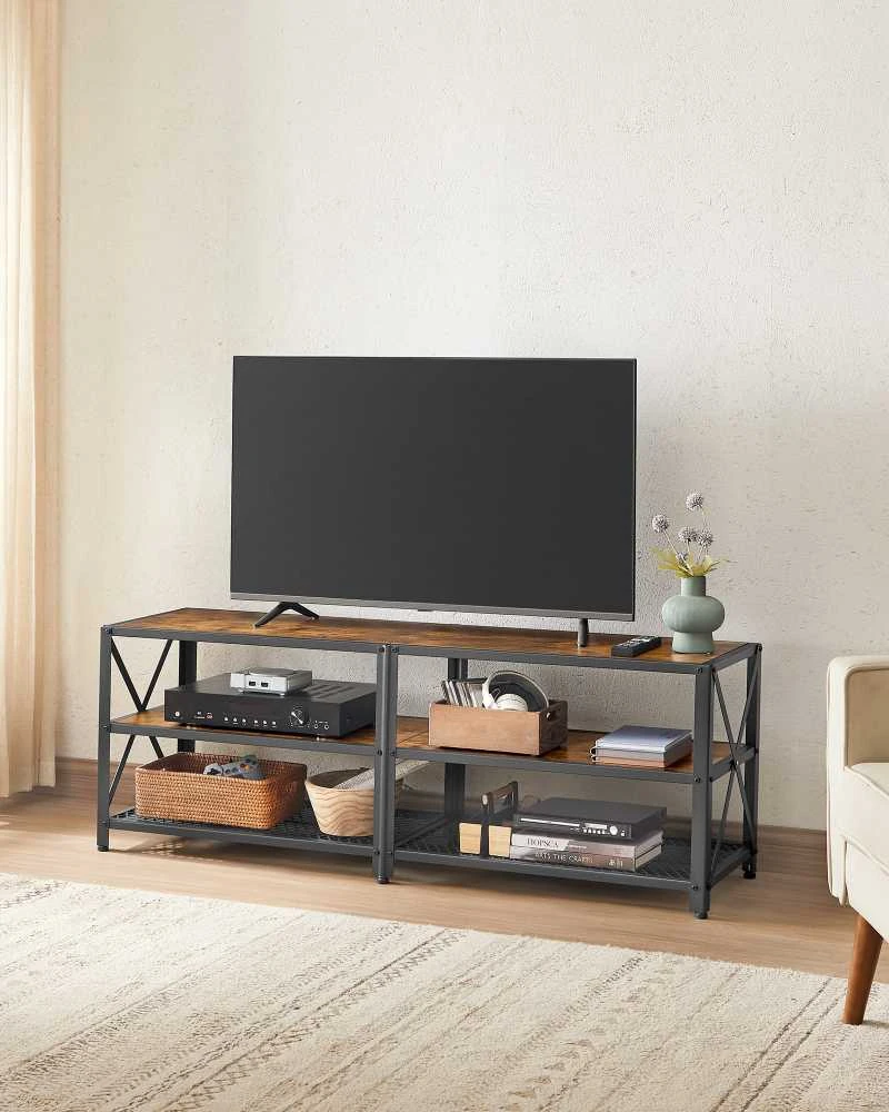 Leobert TV staliukas su reguliuojamomis kojelėmis, rudos ir juodos spalvų, 140 x 40 x 52 cm