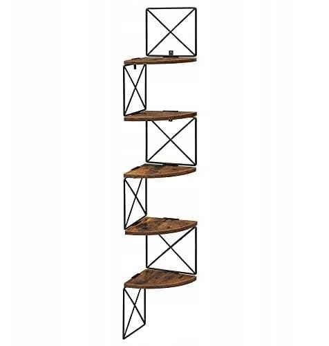 Leobert Kampinė lentyna su 5 lentynomis, ruda ir juoda, 20 × 20 × 127,5 cm