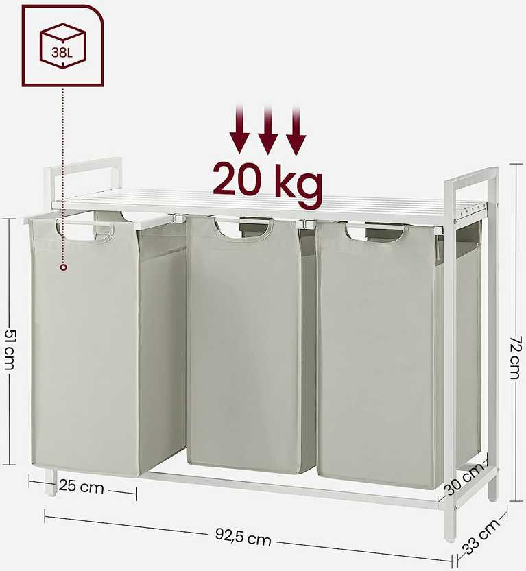 Krepšys skalbiniams Leobert Krepšys skalbiniams trzykomorowy 3x38 l BLH301W01