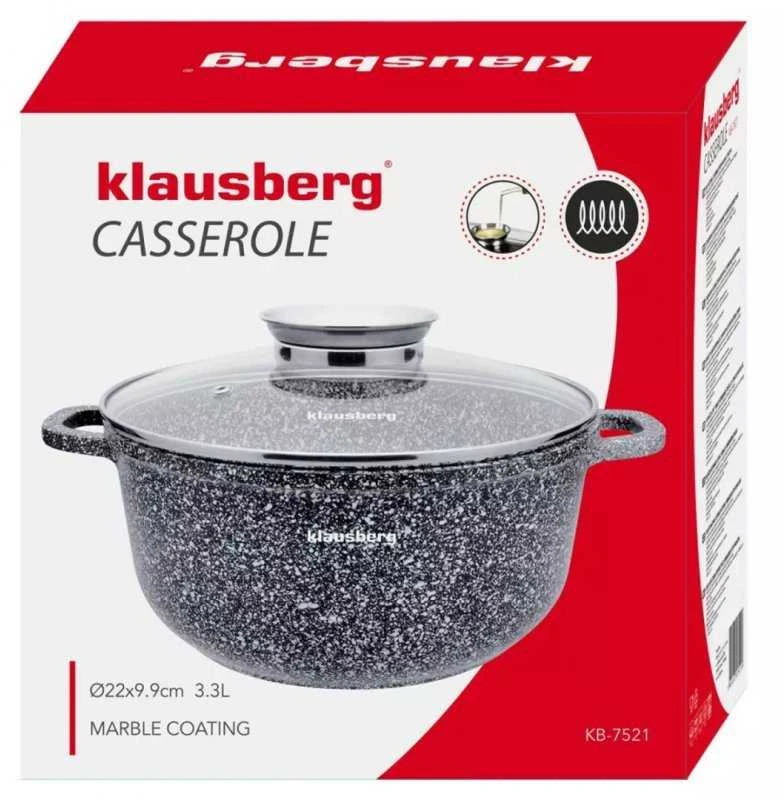 Puodas Puodas su dangčiu, plienas, pilkas marmuras, skersmuo 22 cm, 3,3 l, Klausberg
