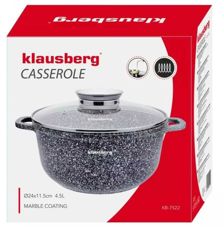 Puodas Puodas su dangčiu, aliuminio danga, pilkas marmuras, skersmuo 24 cm, 4,5 l, Klausberg