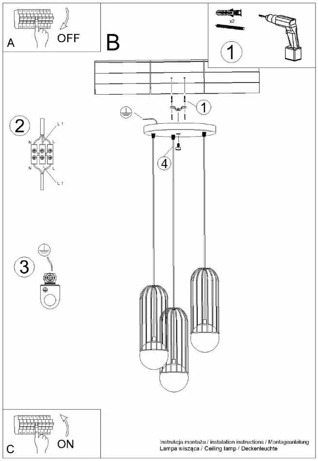 Sollux Lighting Pakabinamas šviestuvas BRINA 3P juodas