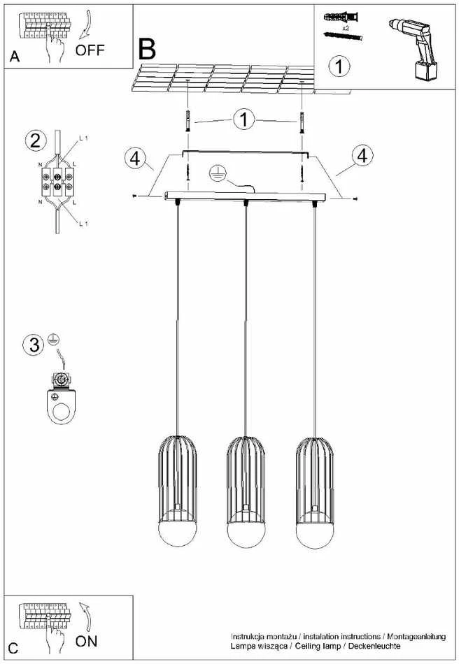 Sollux Lighting Pakabinamas šviestuvas BRINA 3L baltas