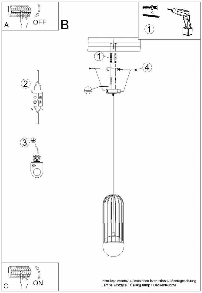 Sollux Lighting Pakabinamas šviestuvas BRINA 1 juodas