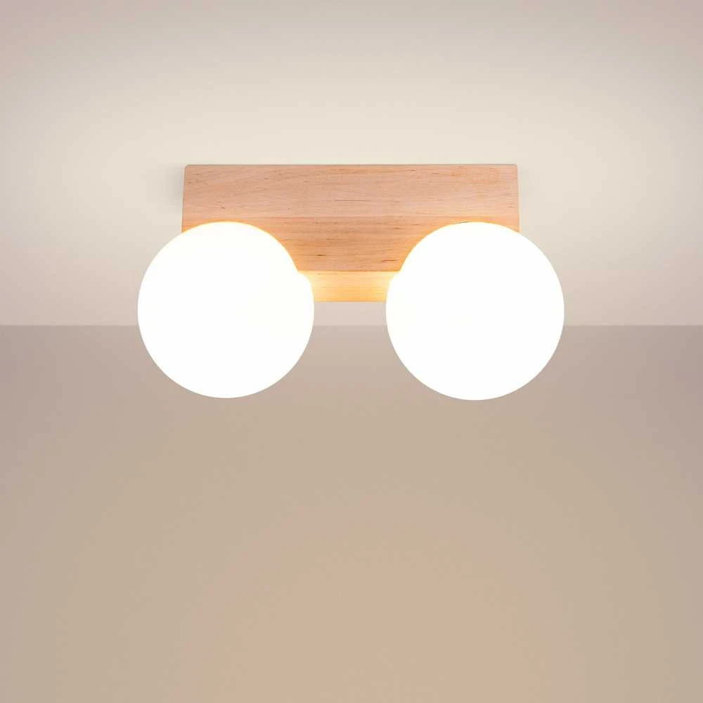 Pakabinamas šviestuvas Sollux Lighting BULBO Peach Puff 2 medinių ir stiklinių pakabinamų šviestuvų komplektas, IP20