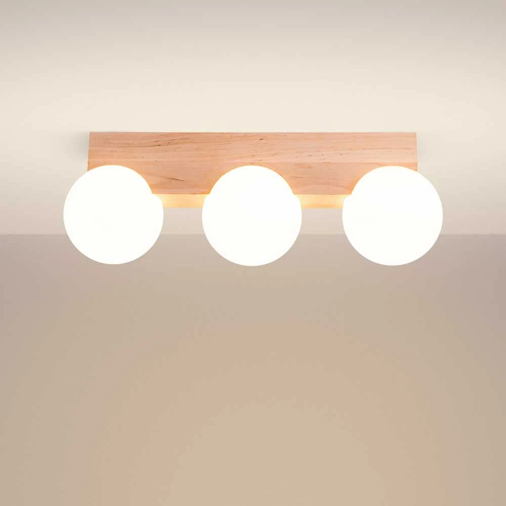 Sollux Lighting BULBO „Peach Puff“ 3 lempučių medžio ir stiklo pakabinamas šviestuvas, modernus dizainas