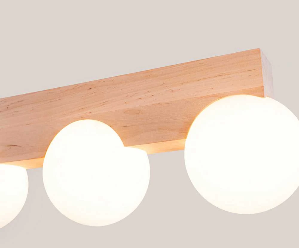 Sollux Lighting BULBO „Peach Puff“ 3 lempučių medžio ir stiklo pakabinamas šviestuvas, modernus dizainas