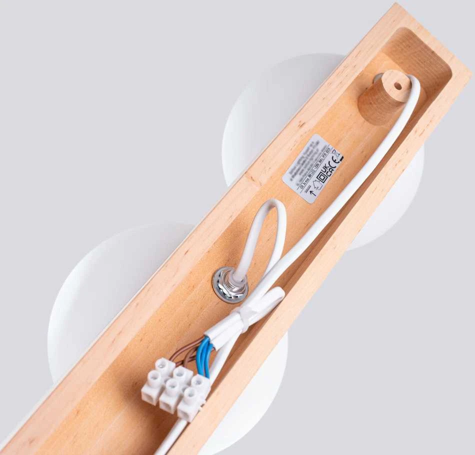 Sollux Lighting BULBO „Peach Puff“ 3 lempučių medžio ir stiklo pakabinamas šviestuvas, modernus dizainas