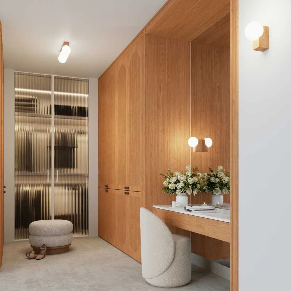 Sollux Lighting BULBO „Peach Puff“ 3 lempučių medžio ir stiklo pakabinamas šviestuvas, modernus dizainas
