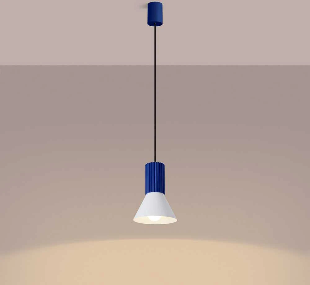 Sollux Lighting Estria Crimson pakabinamas šviestuvas, 14 cm, kūgio formos, plienas, aliuminis, baltas, ultramarino spalvos