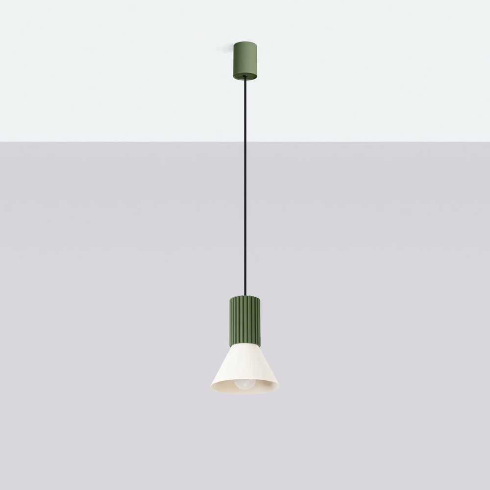 Sollux Lighting Estria Crimson pakabinamas šviestuvas, 14 cm, kūgio formos, plieno, aliuminio, smėlio, alyvuogių žalios spalvos