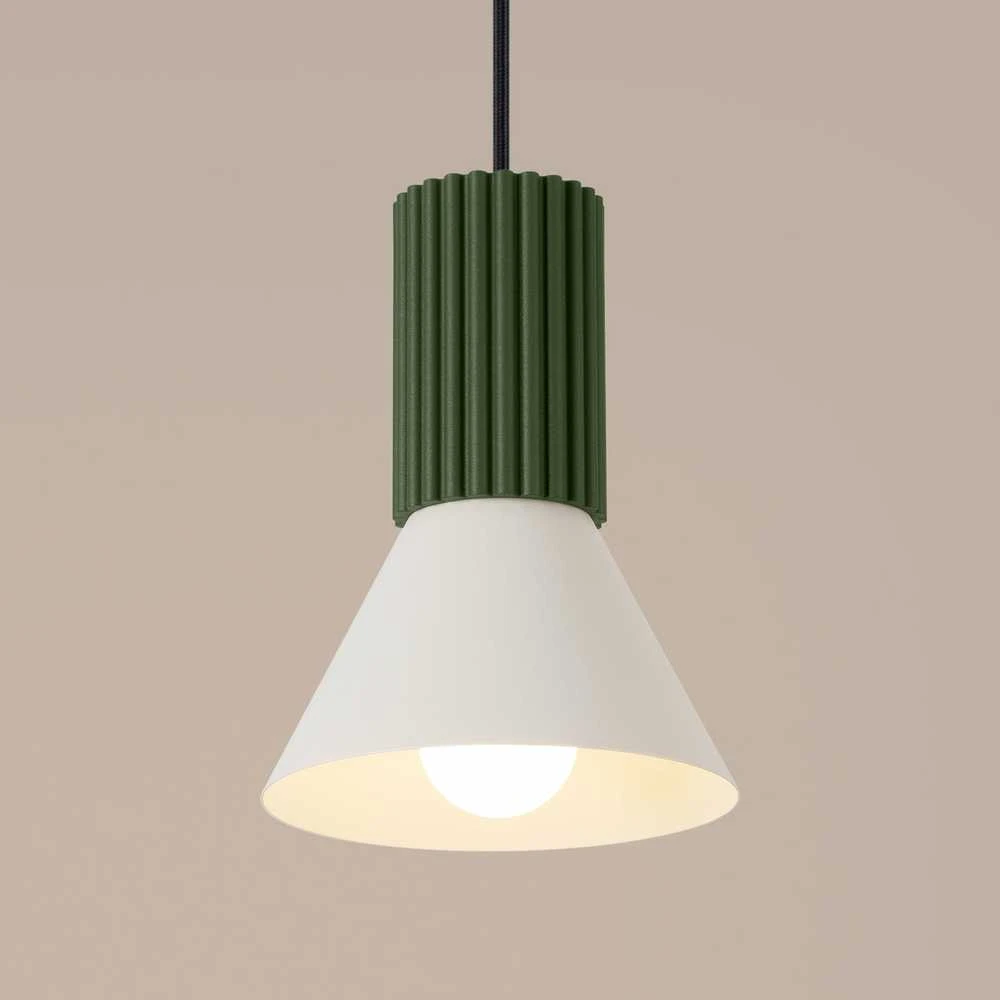 Sollux Lighting Estria Crimson pakabinamas šviestuvas, 14 cm, kūgio formos, plieno, aliuminio, smėlio, alyvuogių žalios spalvos