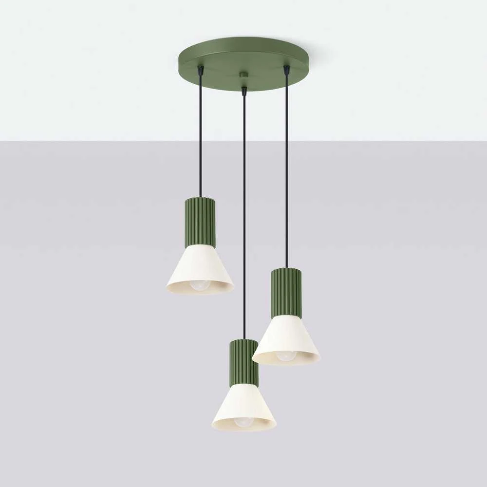 Sollux Lighting „Estria Crimson“ pakabinamas šviestuvas, 3 lemputės, E14, plienas, aliuminis, smėlio spalvos, alyvuogių žalios spalvos