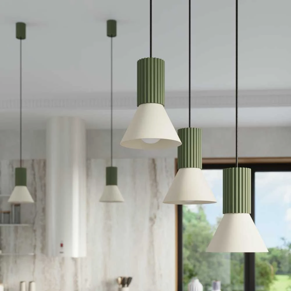 Sollux Lighting „Estria Crimson“ pakabinamas šviestuvas, 3 lemputės, E14, plienas, aliuminis, smėlio spalvos, alyvuogių žalios spalvos