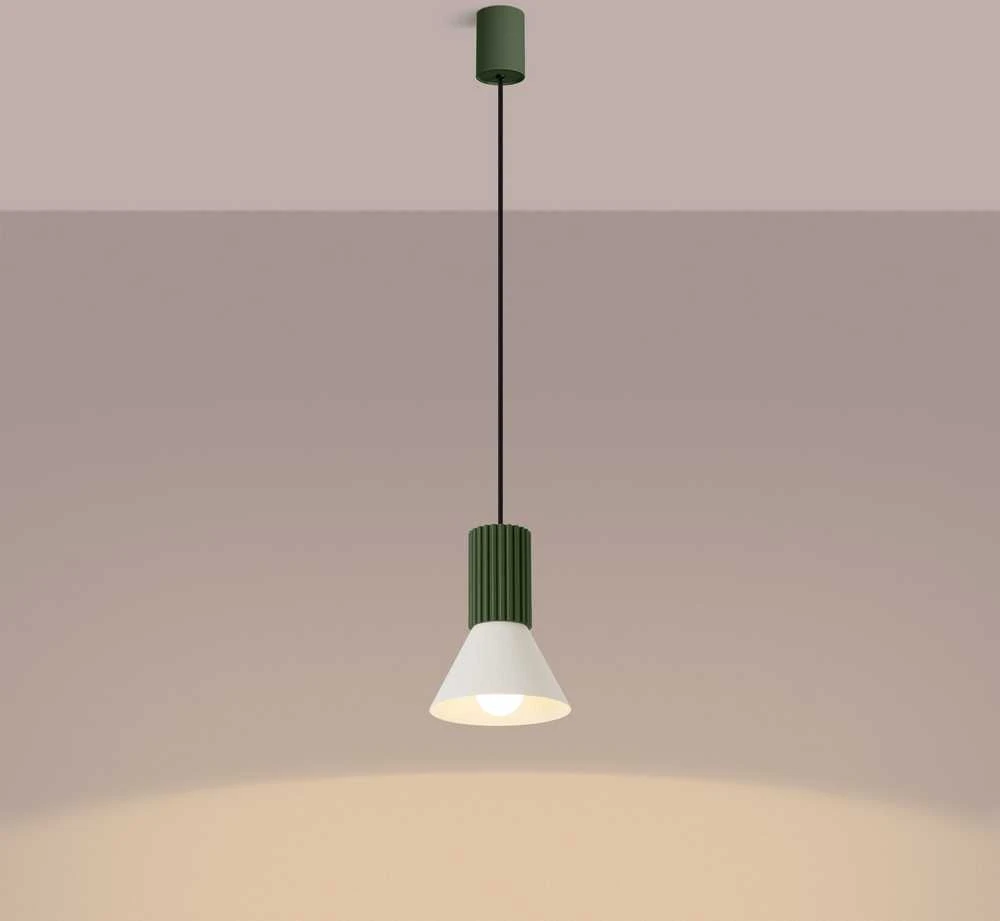 Sollux Lighting Estria Crimson pakabinamas šviestuvas, 14 cm, kūgio formos, plieno, aliuminio, smėlio, alyvuogių žalios spalvos