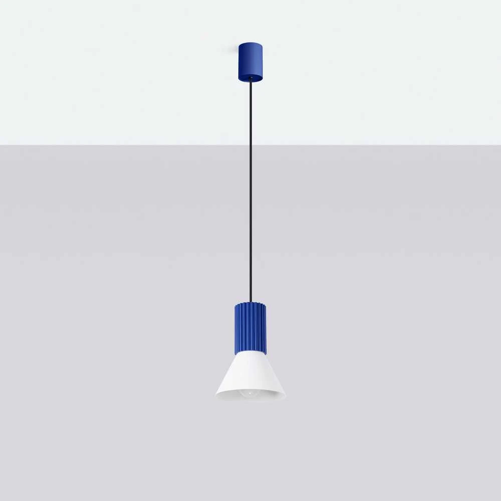 Sollux Lighting Estria Crimson pakabinamas šviestuvas, 14 cm, kūgio formos, plienas, aliuminis, baltas, ultramarino spalvos