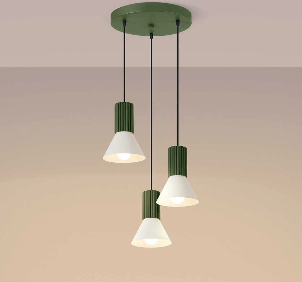Sollux Lighting „Estria Crimson“ pakabinamas šviestuvas, 3 lemputės, E14, plienas, aliuminis, smėlio spalvos, alyvuogių žalios spalvos