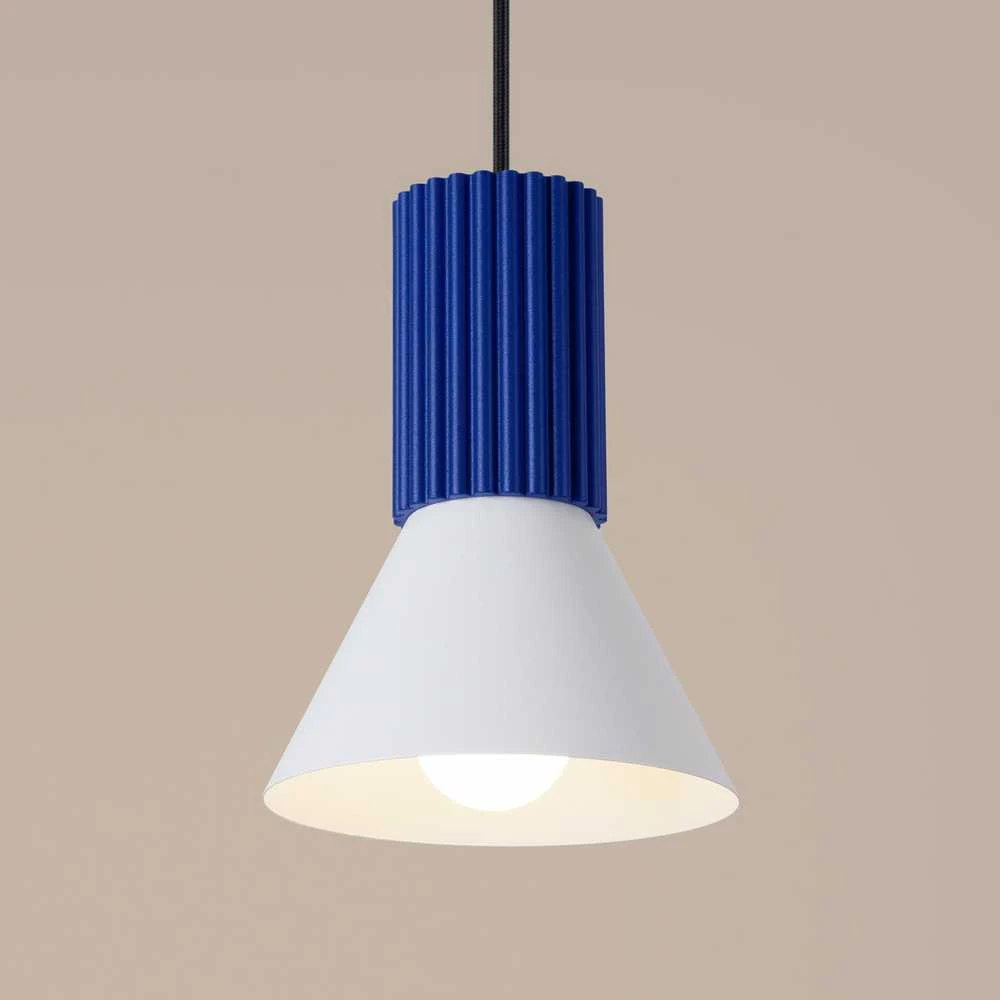 Sollux Lighting Estria Crimson pakabinamas šviestuvas, 14 cm, kūgio formos, plienas, aliuminis, baltas, ultramarino spalvos
