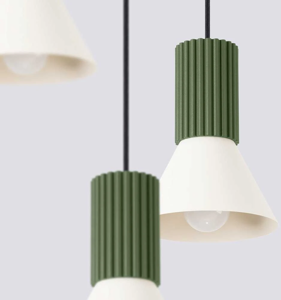 Sollux Lighting „Estria Crimson“ pakabinamas šviestuvas, 3 lemputės, E14, plienas, aliuminis, smėlio spalvos, alyvuogių žalios spalvos