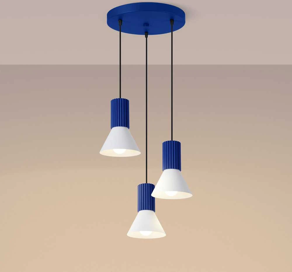 Sollux Lighting „Estria Crimson“ pakabinamas šviestuvas, 3 E14 LED lemputės, baltas, ultramarino spalvos, 30 cm