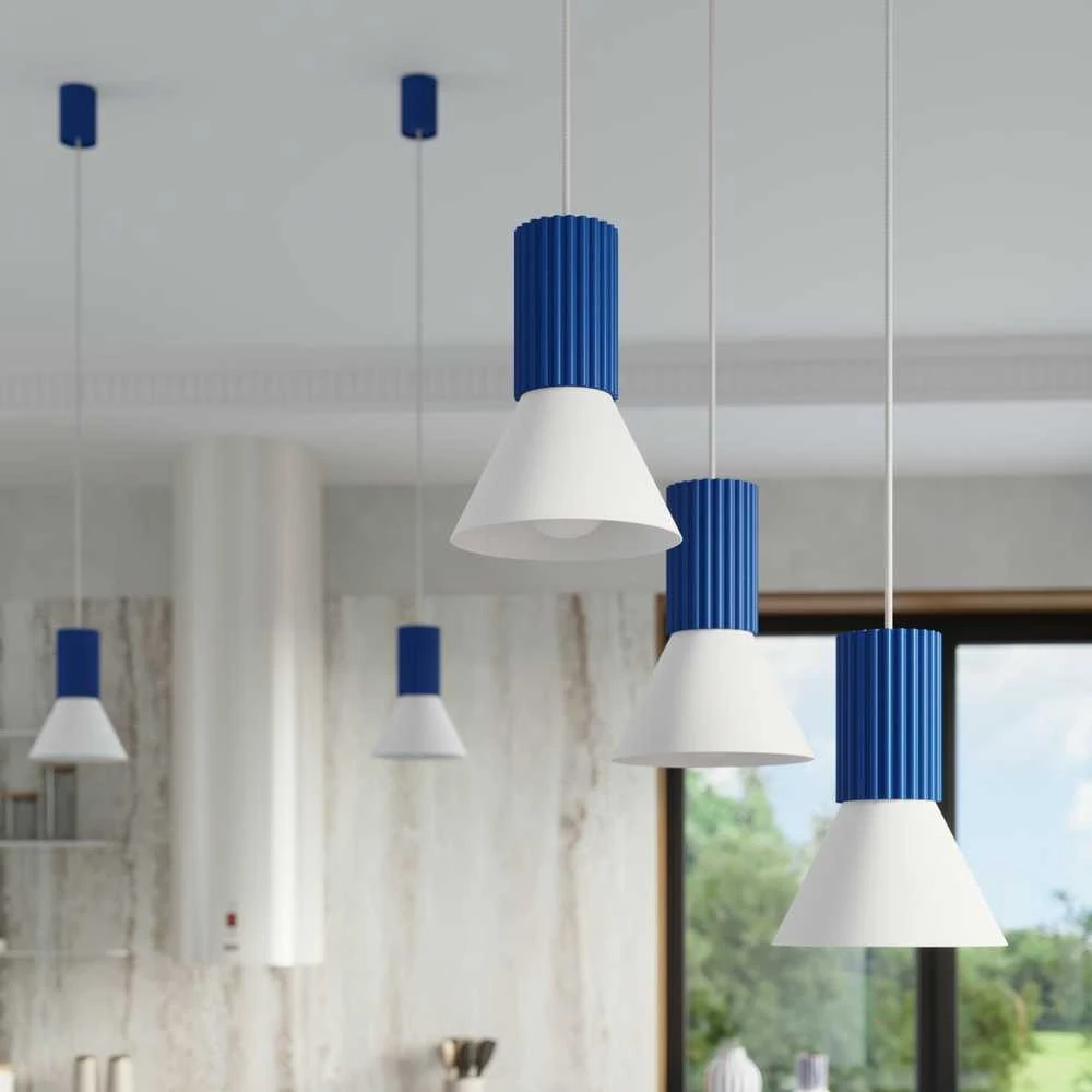 Sollux Lighting Estria Crimson pakabinamas šviestuvas, 14 cm, kūgio formos, plienas, aliuminis, baltas, ultramarino spalvos