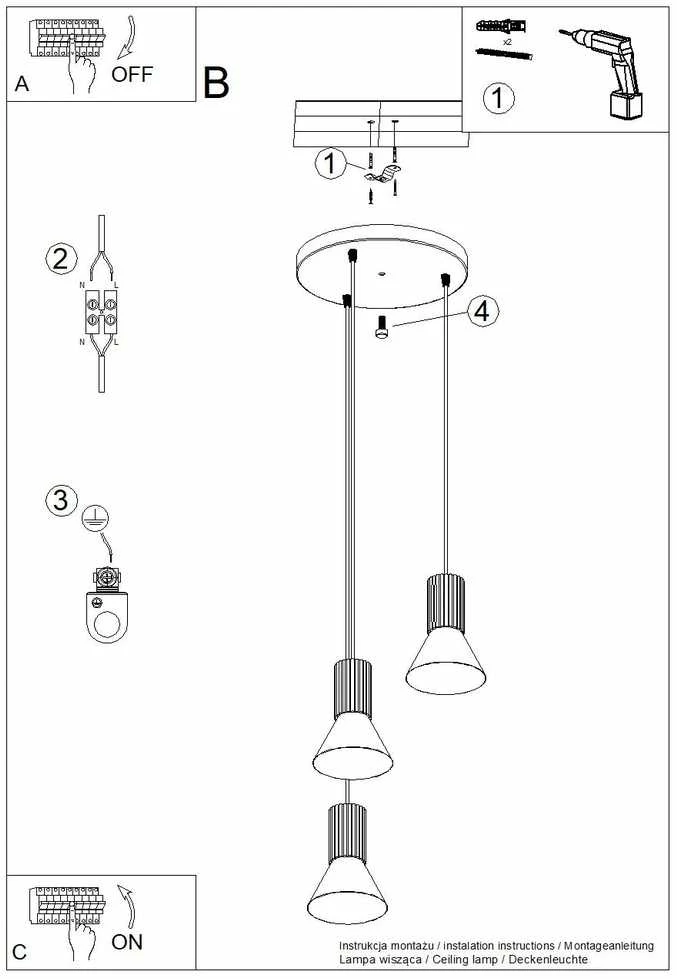 Sollux Lighting „Estria Crimson“ pakabinamas šviestuvas, 3 lemputės, E14, plienas, aliuminis, smėlio spalvos, alyvuogių žalios spalvos