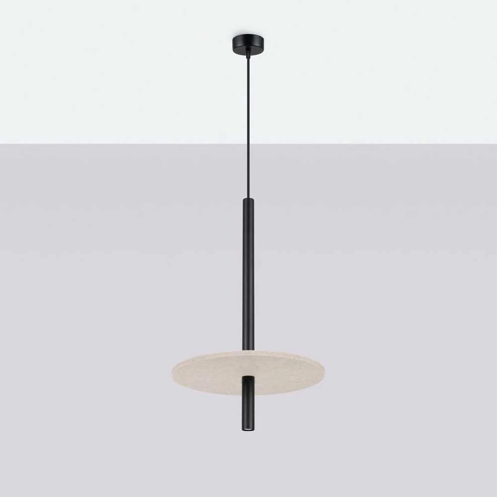 Sollux Lighting FELTRO pakabinamas šviestuvas, veltinio diskai, smėlio spalvos, juodo plieno, 30x30x126 cm