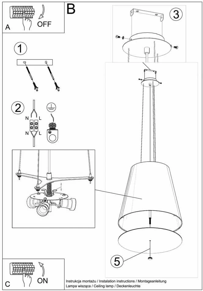 Pakabinamas šviestuvas Sollux Lighting Šviestuvas SOLLUX GENEVE 50 juodas