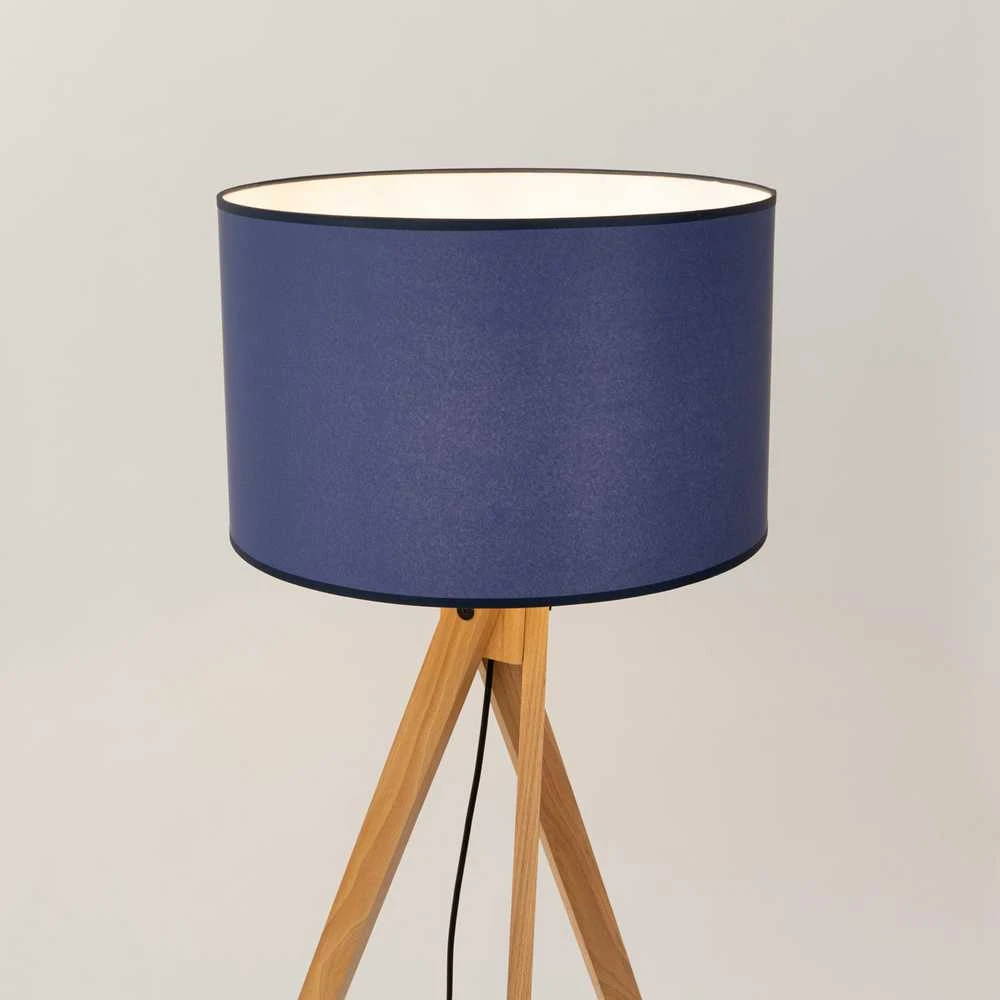 Sollux Lighting Ispaniškas oranžinis NATT toršeras, 77 cm, natūralaus medžio, tamsiai mėlynas gaubtas, IP20