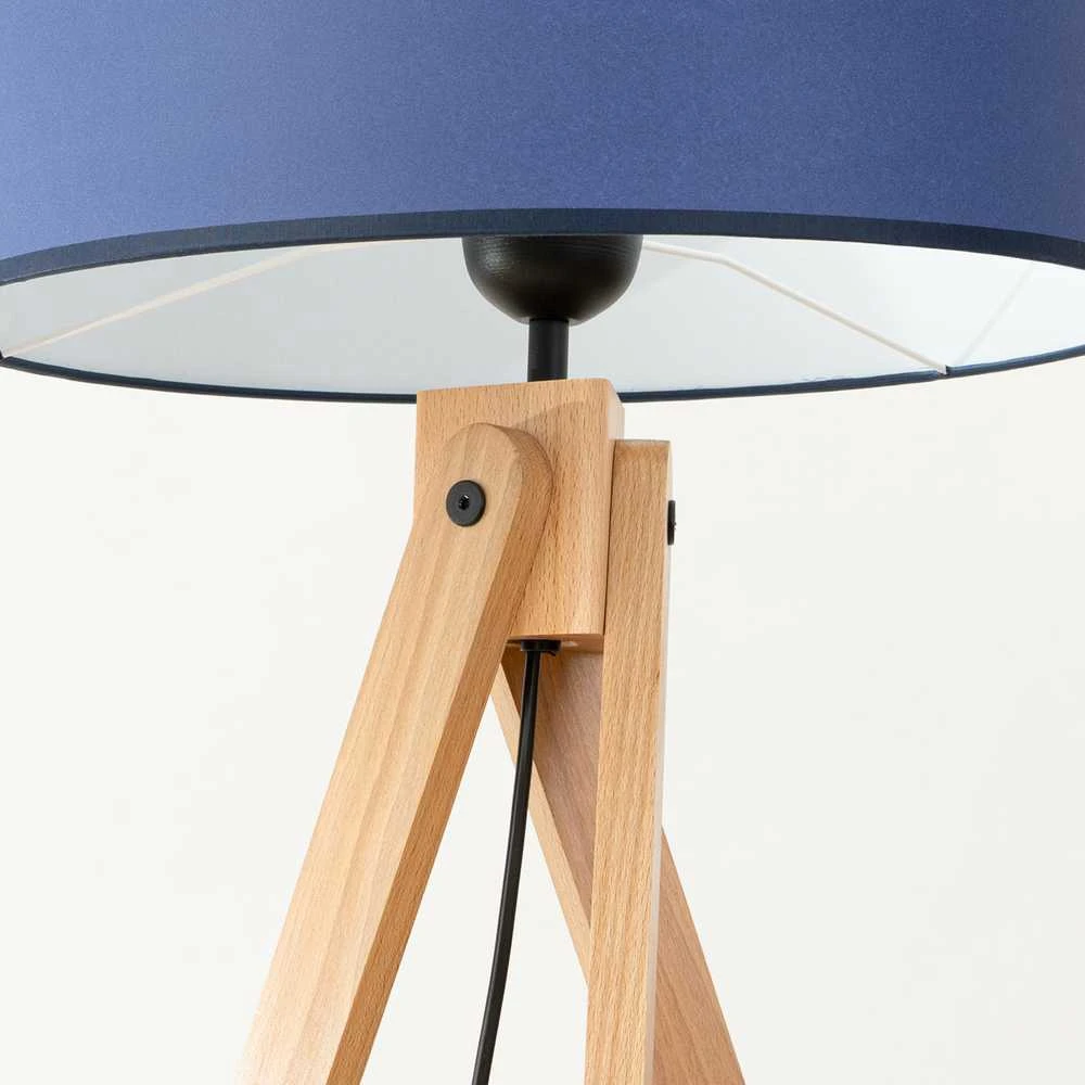 Sollux Lighting Ispaniškas oranžinis NATT toršeras, 77 cm, natūralaus medžio, tamsiai mėlynas gaubtas, IP20