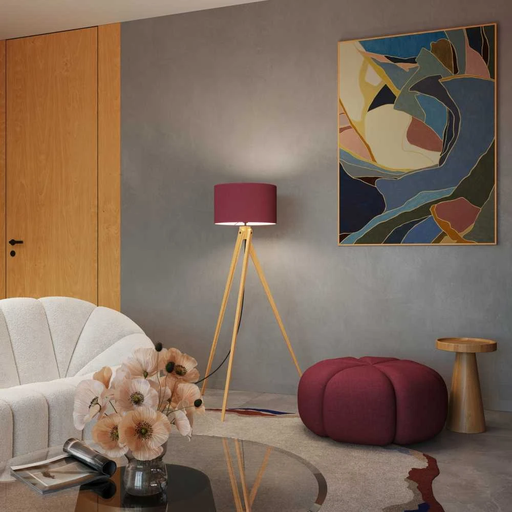 Sollux Lighting Ispaniškos oranžinės spalvos NATT stalinė lempa, bordo spalvos, natūralios medienos, 40 x 25 cm, E27 lizdas
