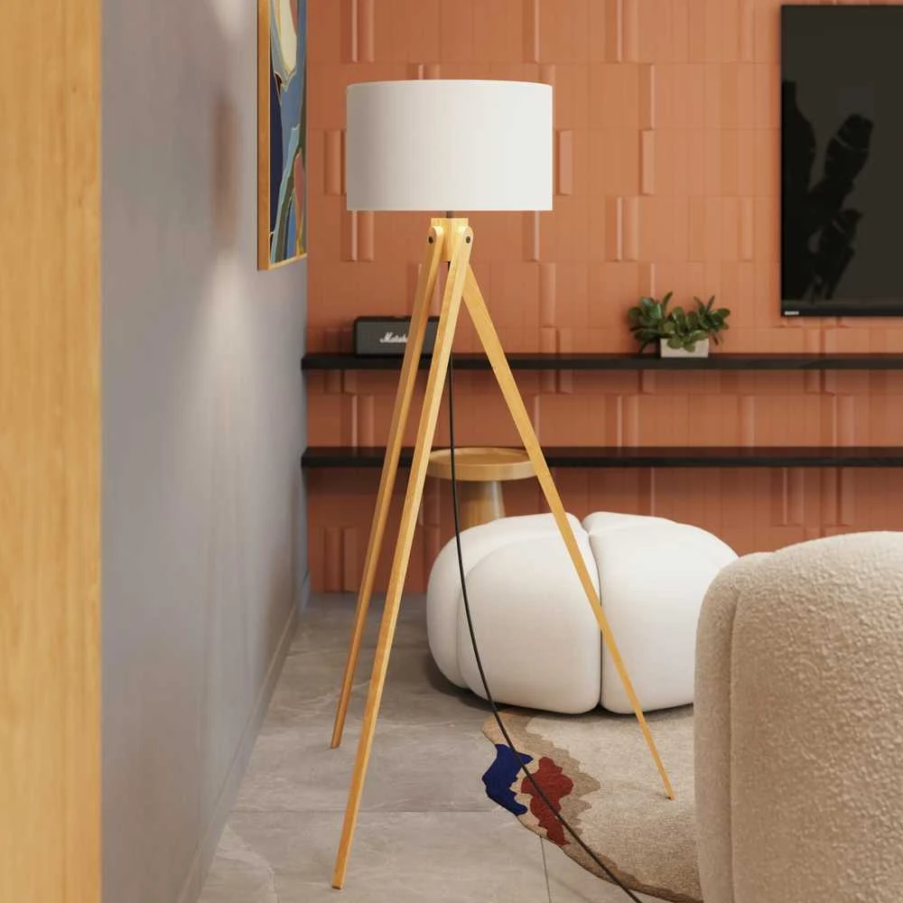 Sollux Lighting Ispaniškos oranžinės spalvos NATT stalinė lempa, 40/25 audinio gaubtas, natūrali mediena, 15 W LED